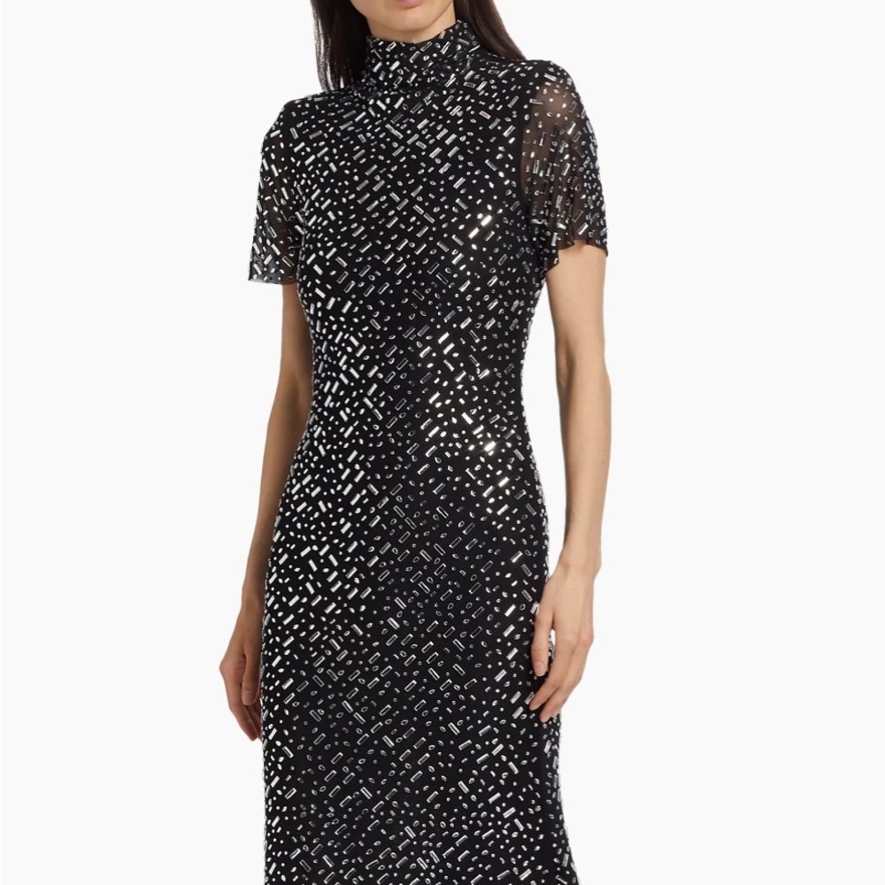 Self-Portrait Square Rhinestone Mesh Maxi Dress. Size 6
